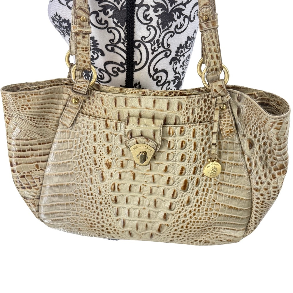 Brahmin Melbourne Collette Croc Purse Womens Tan Embossed Leather Classy Handbag
